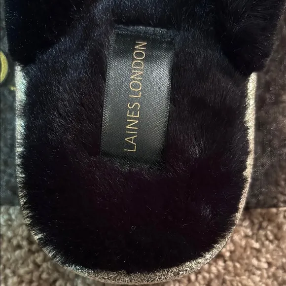 Laines London Fluffy Black and Gold Embellished Women's Slippers
