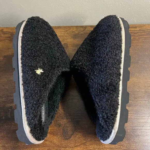 Laines London Teddy Towelling Slippers MEDIUM Closed Toe Black Slip On Comfort