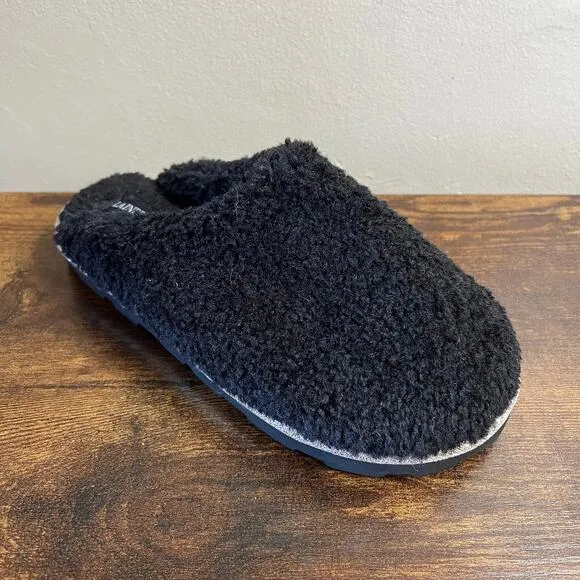 Laines London Teddy Towelling Slippers MEDIUM Closed Toe Black Slip On Comfort