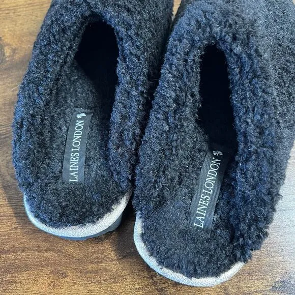 Laines London Teddy Towelling Slippers MEDIUM Closed Toe Black Slip On Comfort