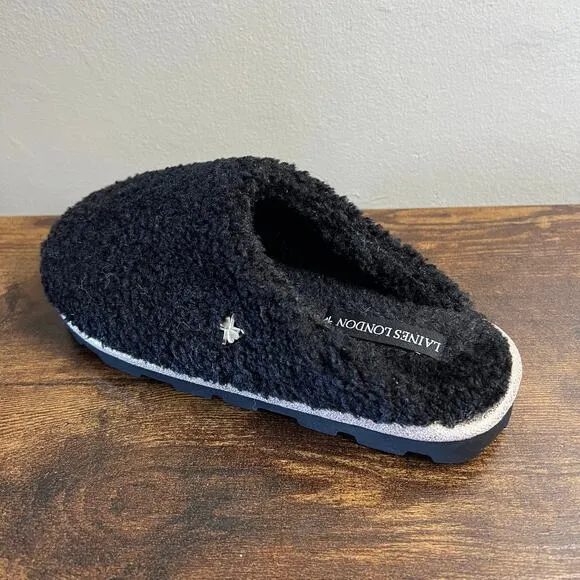 Laines London Teddy Towelling Slippers MEDIUM Closed Toe Black Slip On Comfort