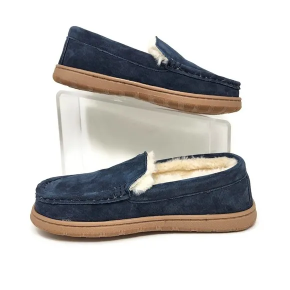 Lamo Harrison Moc Men's Moccasin Slipper Luxury suede - Navy, 8 New