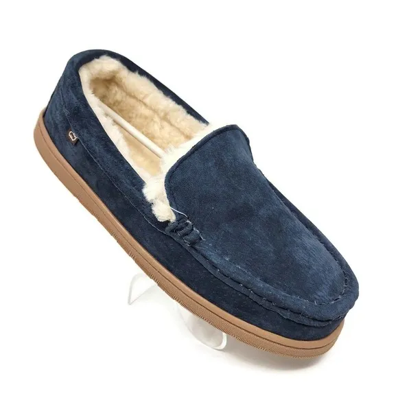 Lamo Harrison Moc Men's Moccasin Slipper Luxury suede - Navy, 8 New