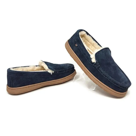 Lamo Harrison Moc Men's Moccasin Slipper Luxury suede - Navy, 8 New