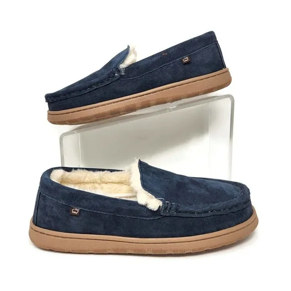 Lamo Harrison Moc Men's Moccasin Slipper Luxury suede - Navy, 8 New