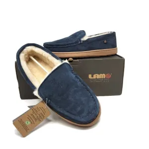 Lamo Harrison Moc Men's Moccasin Slipper Luxury suede - Navy, 8 New