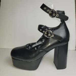 LAMODA Platform Mary Janes Block Heel Ankle Strap Skull Goth Shoes Sz 7