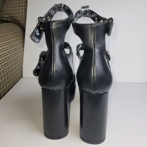 LAMODA Platform Mary Janes Block Heel Ankle Strap Skull Goth Shoes Sz 7