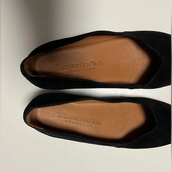 L'Amour Des Pieds Women’s Bracey Black Suede Orthopedic Wedge Shoes Sz 6.5 M