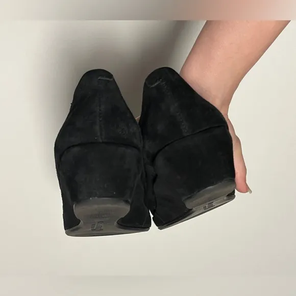 L'Amour Des Pieds Women’s Bracey Black Suede Orthopedic Wedge Shoes Sz 6.5 M