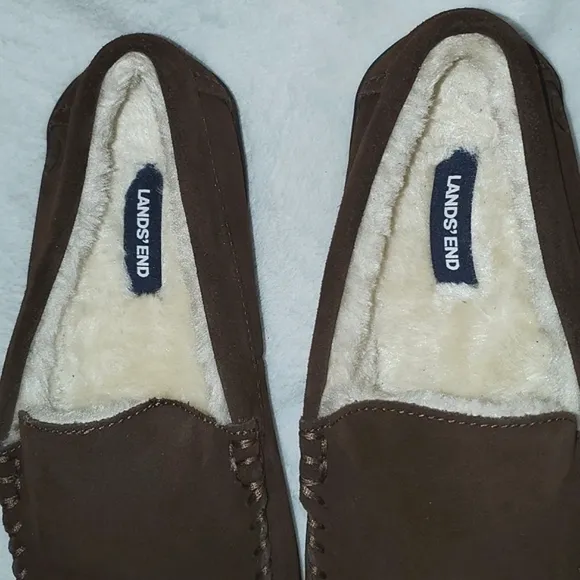 Lands' End Men's Suede Leather Moccasin Slippers Size 10