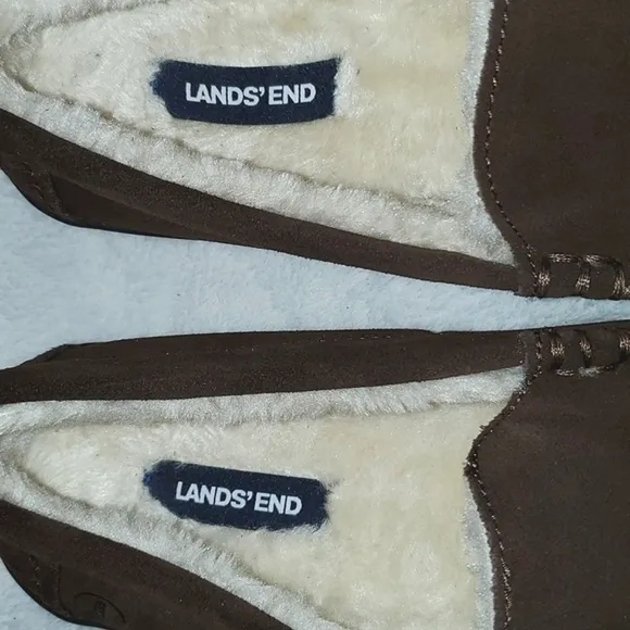 Lands' End Men's Suede Leather Moccasin Slippers Size 10