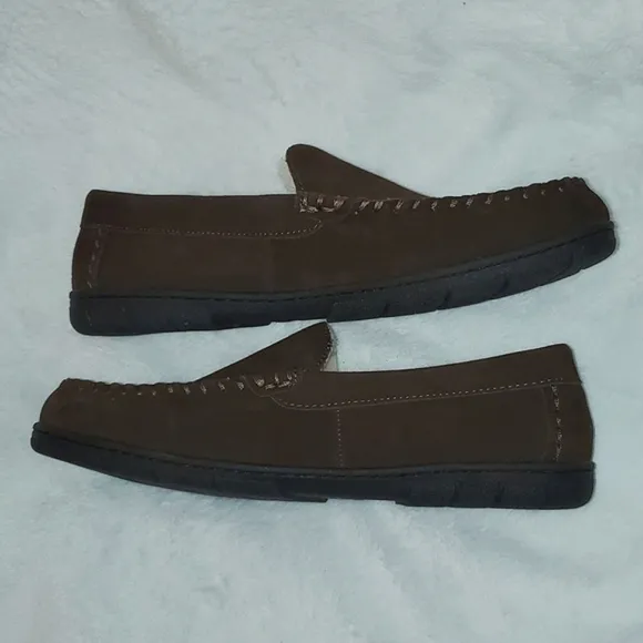 Lands' End Men's Suede Leather Moccasin Slippers Size 10