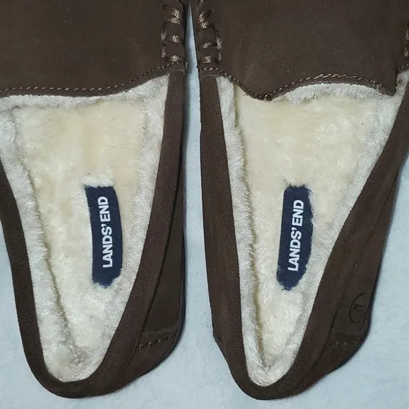 Lands' End Men's Suede Leather Moccasin Slippers Size 10
