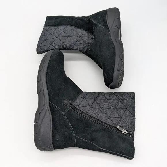 Lands' End Women's Black Quilted Suede All Weather Mid-calf Side Zip Boot Size 8