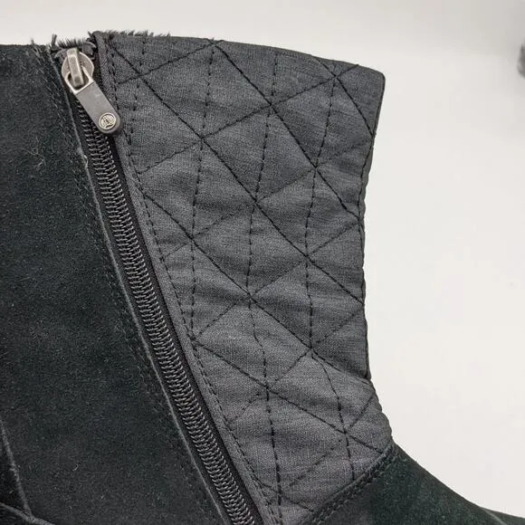 Lands' End Women's Black Quilted Suede All Weather Mid-calf Side Zip Boot Size 8