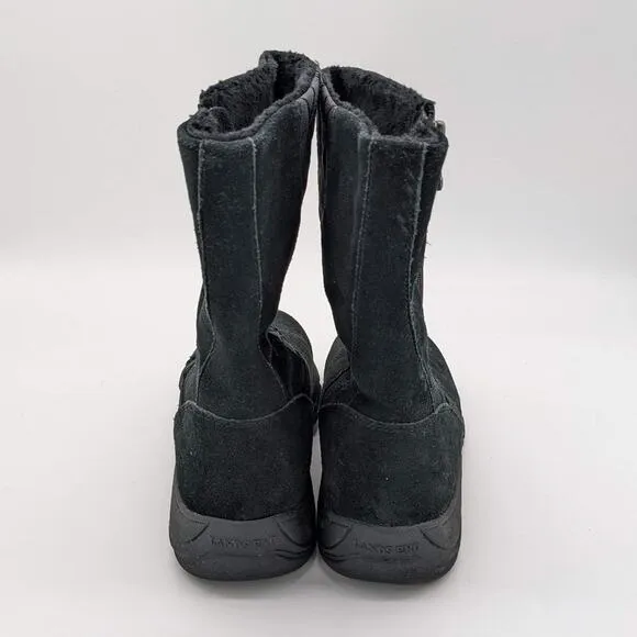 Lands' End Women's Black Quilted Suede All Weather Mid-calf Side Zip Boot Size 8