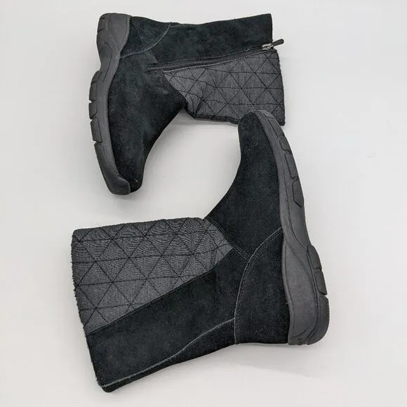 Lands' End Women's Black Quilted Suede All Weather Mid-calf Side Zip Boot Size 8