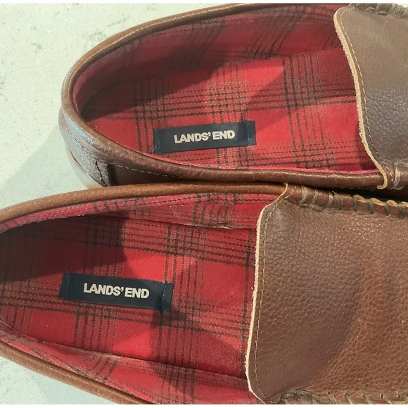 Lands’End Blake Shelton Men’s Plaid Leather Slippers size 12 Excellent Condition