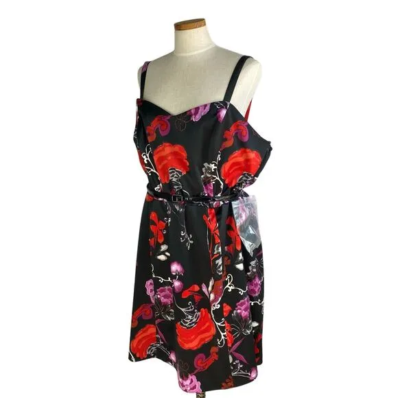Lane Bryant Y2K Babydoll Dress Size 26 Black Red Pink Dark Floral Whimsigoth NWT