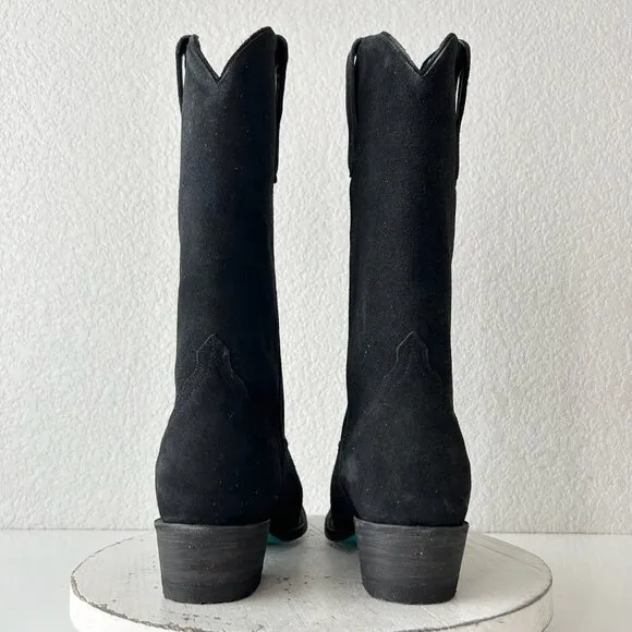 Lane EMMA JANE Womens Cowboy Boots 7.5 Black Suede Western Cowgirl Mid Calf