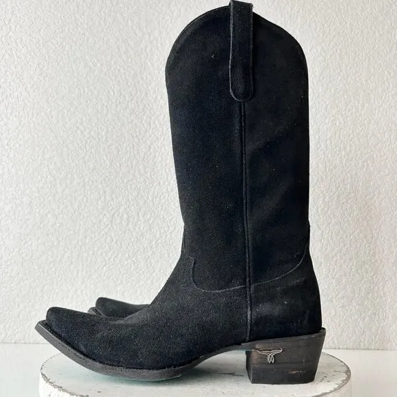 Lane EMMA JANE Womens Cowboy Boots 7.5 Black Suede Western Cowgirl Mid Calf