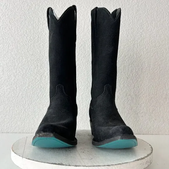 Lane EMMA JANE Womens Cowboy Boots 7.5 Black Suede Western Cowgirl Mid Calf