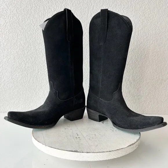 Lane EMMA JANE Womens Cowboy Boots 7.5 Black Suede Western Cowgirl Mid Calf