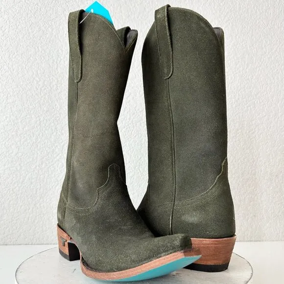 Lane EMMA JANE Womens Cowboy Boots 7.5 Green Suede Western Cowgirl Mid Calf