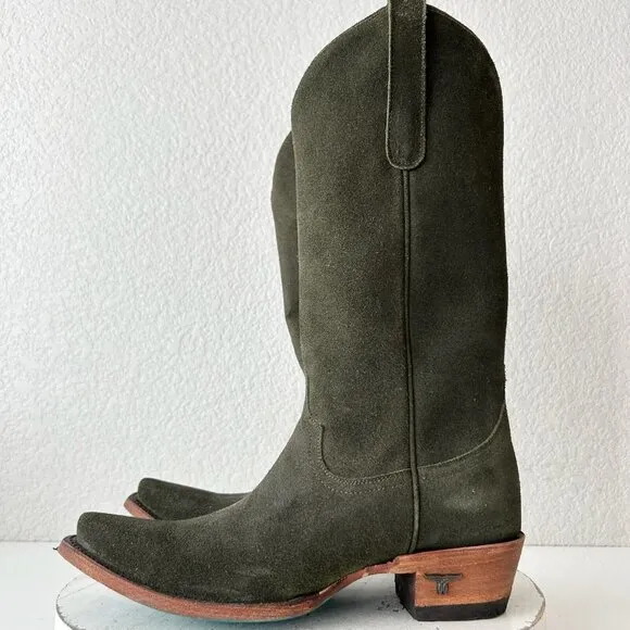 Lane EMMA JANE Womens Cowboy Boots 7.5 Green Suede Western Cowgirl Mid Calf