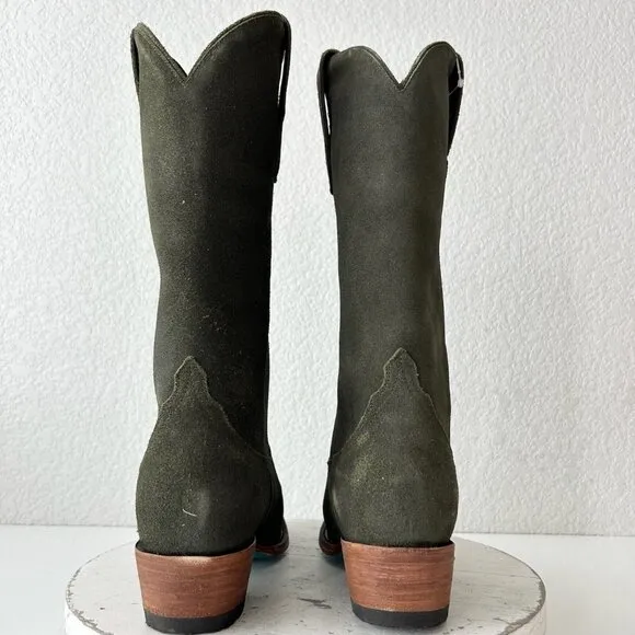 Lane EMMA JANE Womens Cowboy Boots 7.5 Green Suede Western Cowgirl Mid Calf