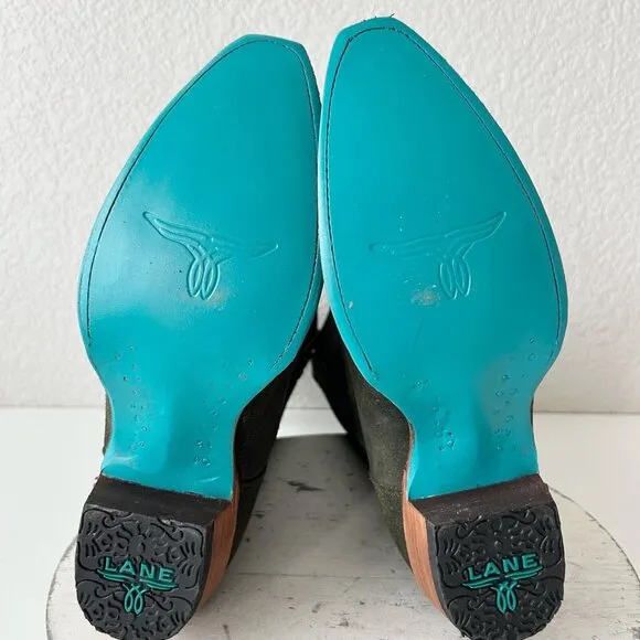 Lane EMMA JANE Womens Cowboy Boots 7.5 Green Suede Western Cowgirl Mid Calf