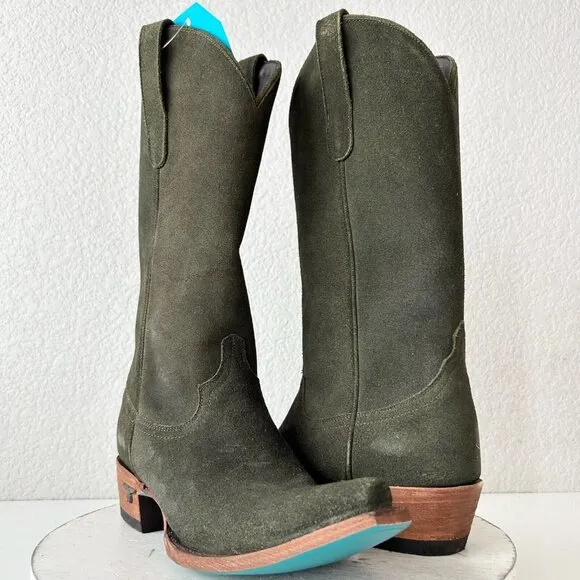 Lane EMMA JANE Womens Cowboy Boots 7.5 Green Suede Western Cowgirl Mid Calf