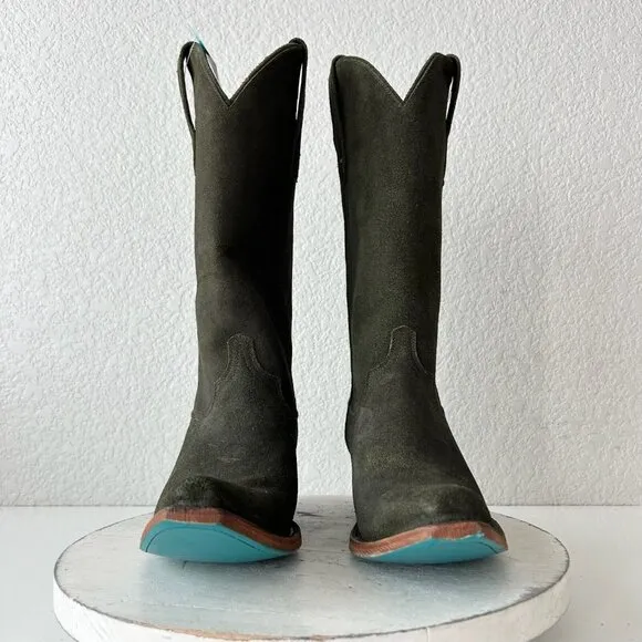 Lane EMMA JANE Womens Cowboy Boots 7.5 Green Suede Western Cowgirl Mid Calf