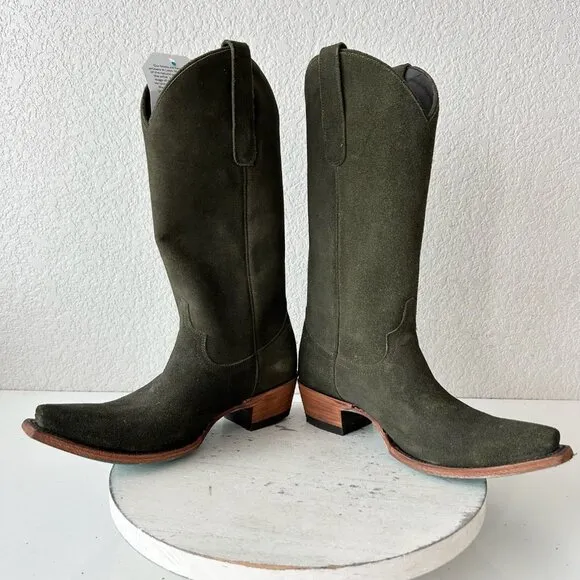 Lane EMMA JANE Womens Cowboy Boots 7.5 Green Suede Western Cowgirl Mid Calf