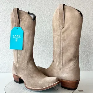 Lane EMMA JANE Womens Cowboy Boots 7.5 Latte Suede Western Cowgirl Mid Calf