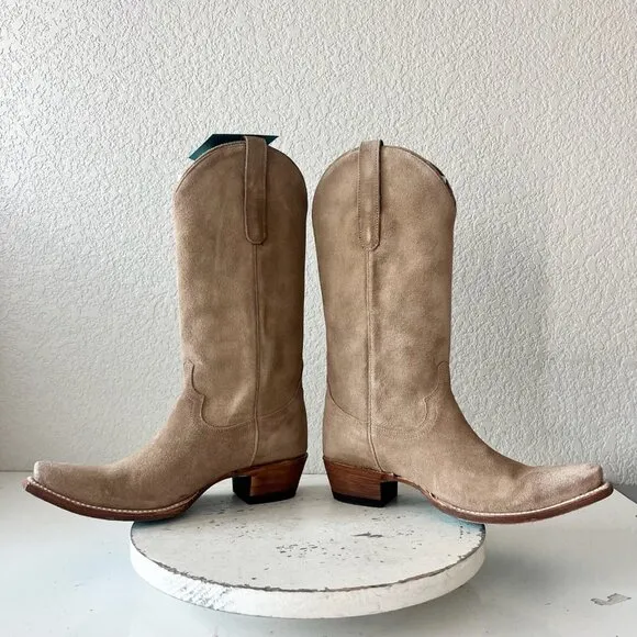 Lane EMMA JANE Womens Cowboy Boots 7.5 Latte Suede Western Cowgirl Mid Calf