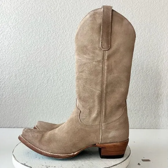Lane EMMA JANE Womens Cowboy Boots 7.5 Latte Suede Western Cowgirl Mid Calf