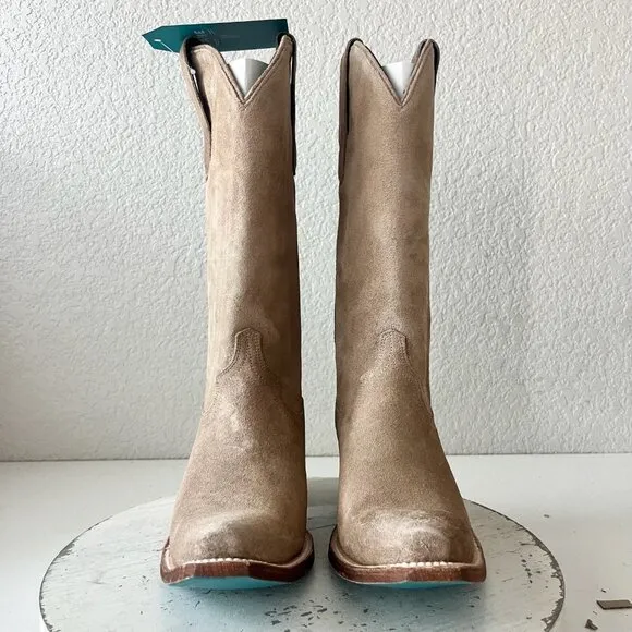 Lane EMMA JANE Womens Cowboy Boots 7.5 Latte Suede Western Cowgirl Mid Calf