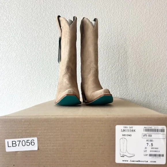 Lane EMMA JANE Womens Cowboy Boots 7.5 Latte Suede Western Cowgirl Mid Calf