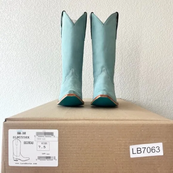 Lane EMMA JANE Womens Cowboy Boots 7.5 Western Light Blue Cowgirl Mid Calf Tall