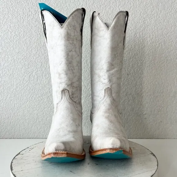 Lane EMMA JANE Womens Cowboy Boots 9 White Leather Western Cowgirl Mid Calf Tall