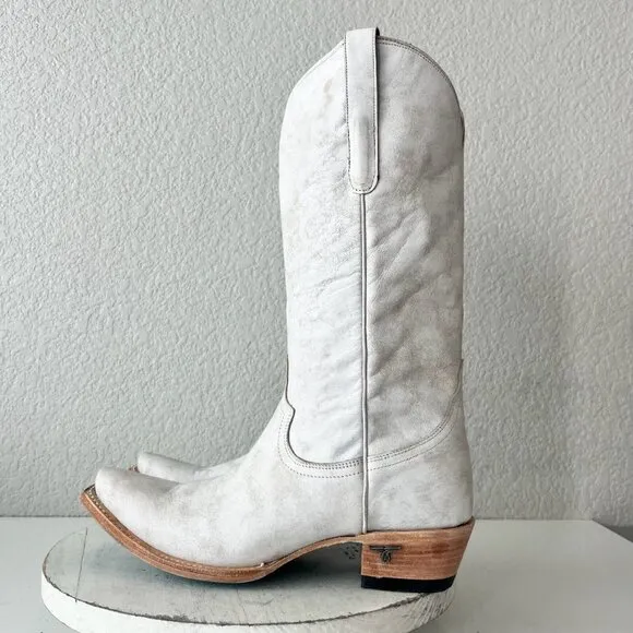 Lane EMMA JANE Womens Cowboy Boots 9 White Leather Western Cowgirl Mid Calf Tall