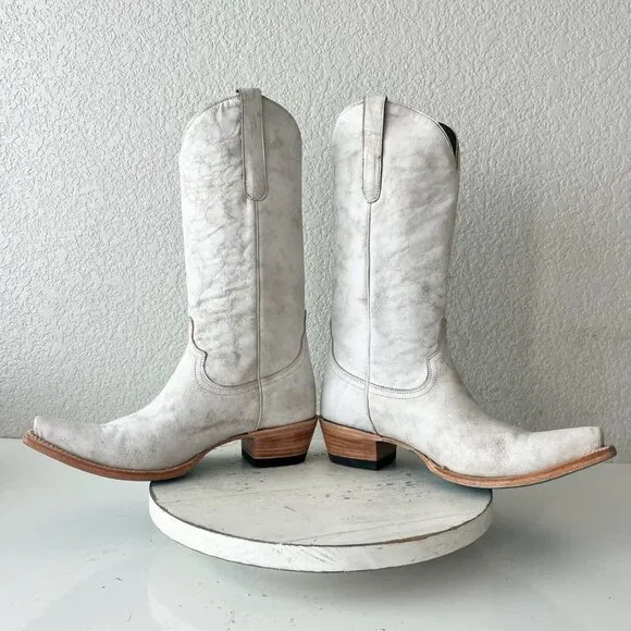 Lane EMMA JANE Womens Cowboy Boots 9 White Leather Western Cowgirl Mid Calf Tall
