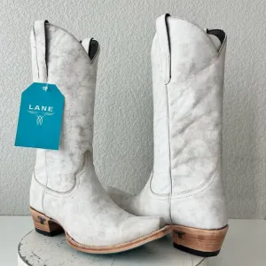 Lane EMMA JANE Womens Cowboy Boots 9 White Leather Western Cowgirl Mid Calf Tall