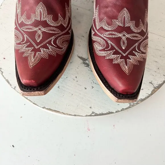 Lane LEXINGTON Womens Cowboy Boots 7.5 Red Leather Western Cowgirl Mid Calf Tall