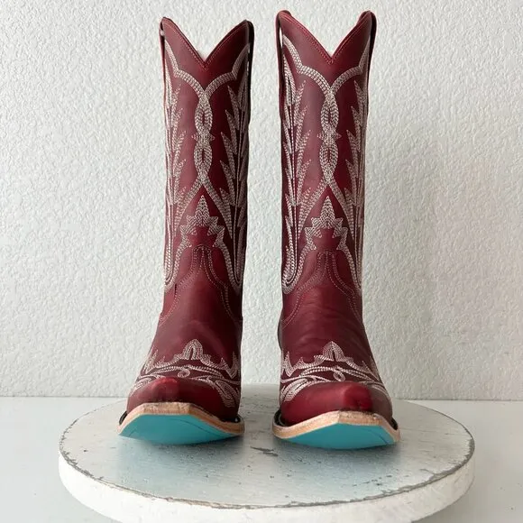 Lane LEXINGTON Womens Cowboy Boots 7.5 Red Leather Western Cowgirl Mid Calf Tall