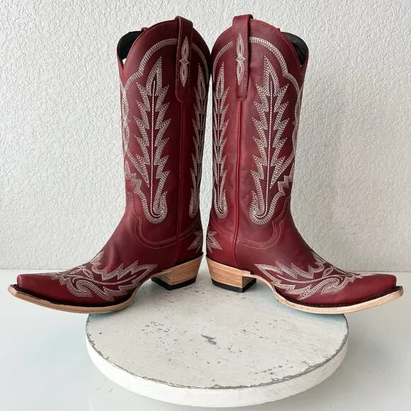 Lane LEXINGTON Womens Cowboy Boots 7.5 Red Leather Western Cowgirl Mid Calf Tall