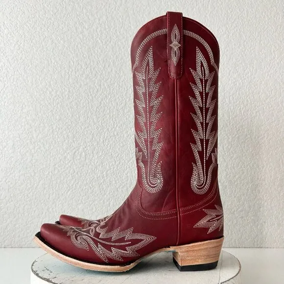 Lane LEXINGTON Womens Cowboy Boots 7.5 Red Leather Western Cowgirl Mid Calf Tall