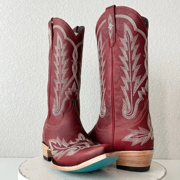 Lane LEXINGTON Womens Cowboy Boots 7.5 Red Leather Western Cowgirl Mid Calf Tall
